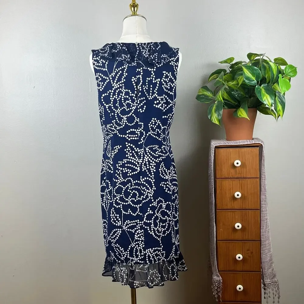 Karl Lagerfeld Navy Blue with White Dots Ruffled Dress Medium - Picture 5 of 8